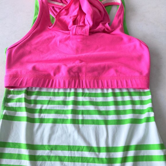 Lululemon Run: First Base Tank (super soft rulu!) green & white striped tank top - Picture 6 of 7